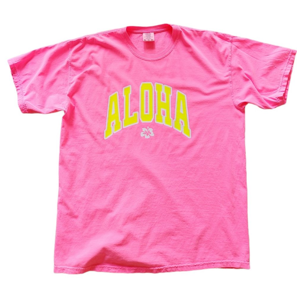 Aloha Hawaii Neon Pink Hibiscus T-Shirt - Picture 3 of 7